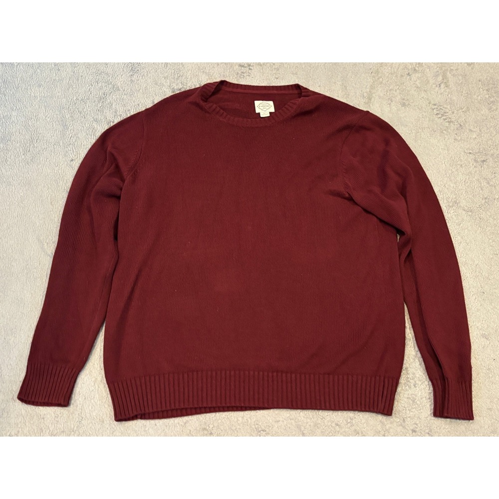 St Johns Bay Mens XXL Burgundy Red Crew Neck 100% Cotton Knit Sweater